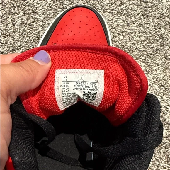 Jordan Men's Black, Red, and White Sneakers - Picture 2 of 5